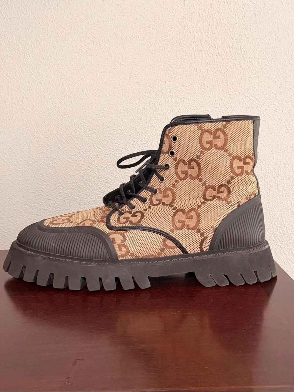 Gucci GG Canvas Combat Boots - Tan/Brown with COA